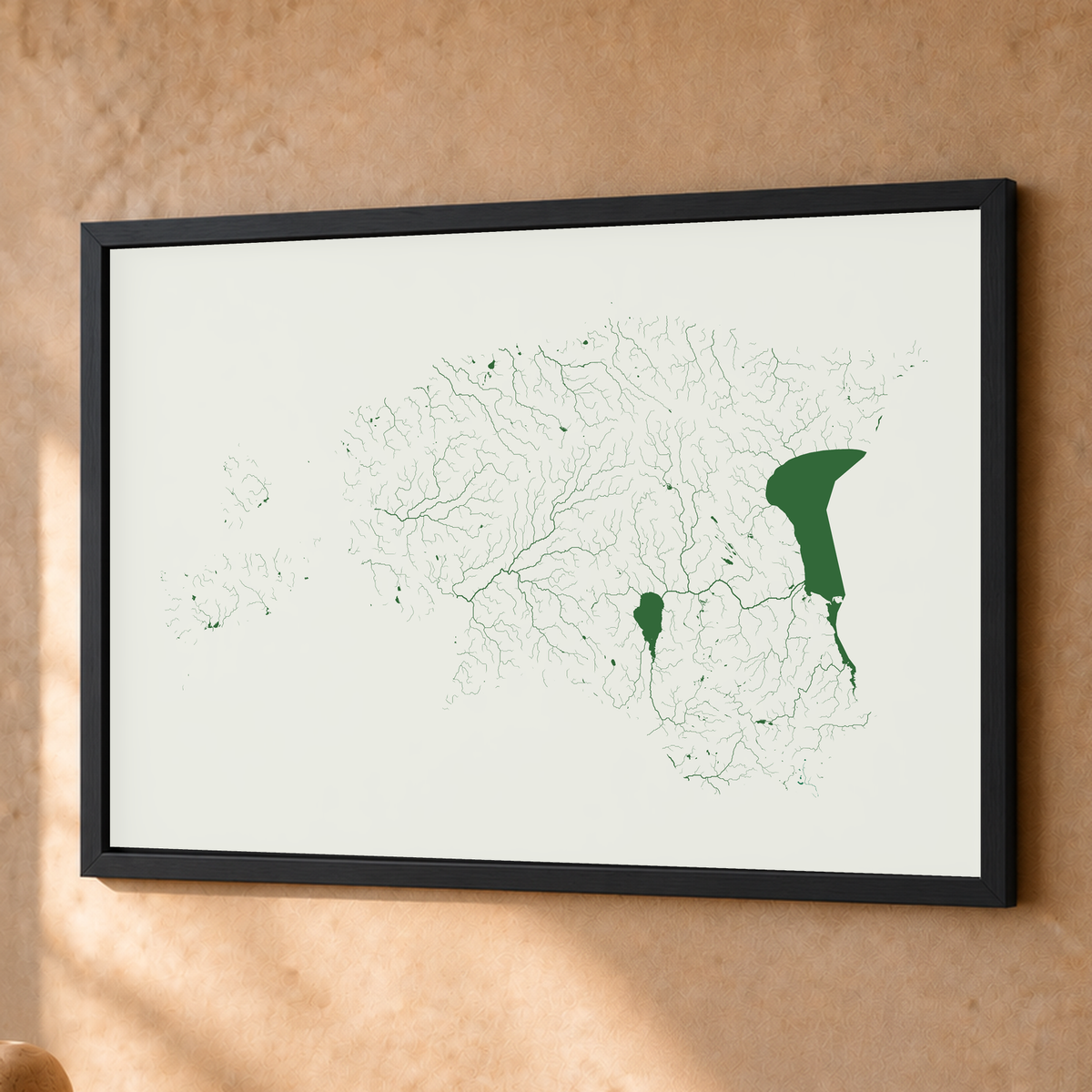 Beautiful Rivers — Estónia — Verde jade e porcelana, Fine art emoldurado · 45 × 60 cm, Preto · Sem margem
