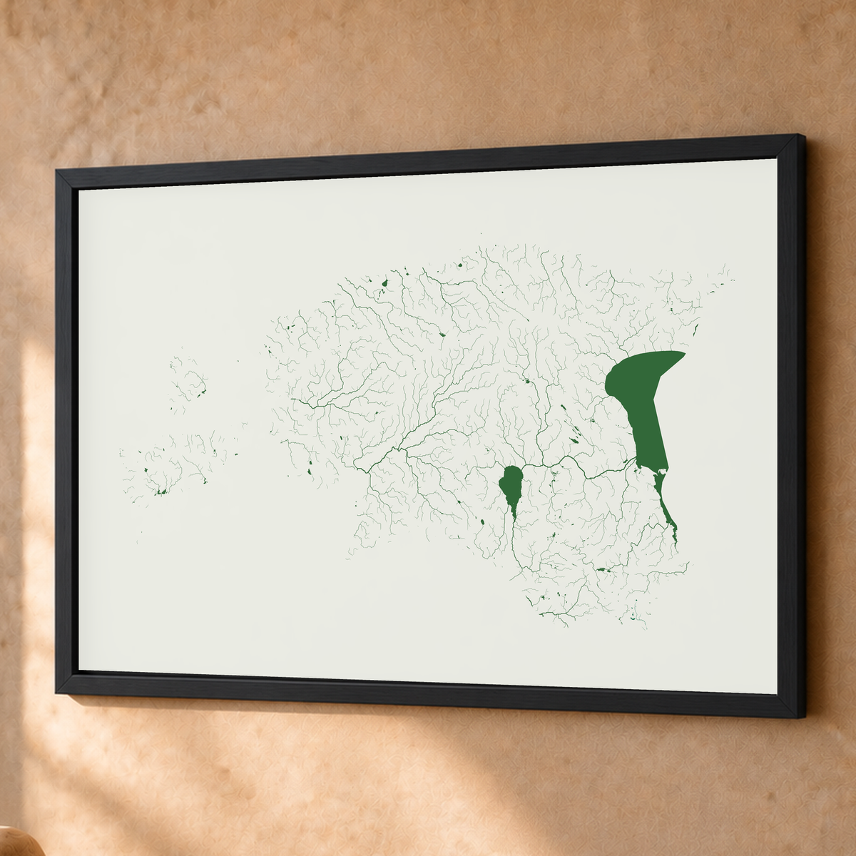 Beautiful Rivers — Estónia — Verde jade e porcelana, Fine art emoldurado · 60 × 80 cm, Preto · Sem margem
