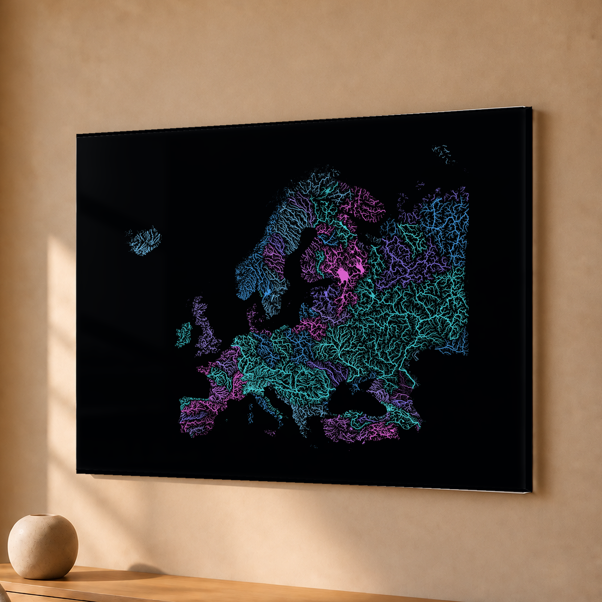 Beautiful Rivers — Europa — Neon hidrográfico, Acrílico · 30 × 40 cm, Sem margem