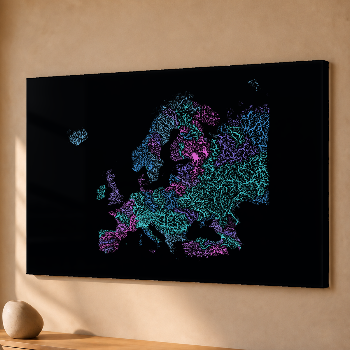 Beautiful Rivers — Europa — Neon hidrográfico, Acrílico · 40 × 60 cm, Sem margem