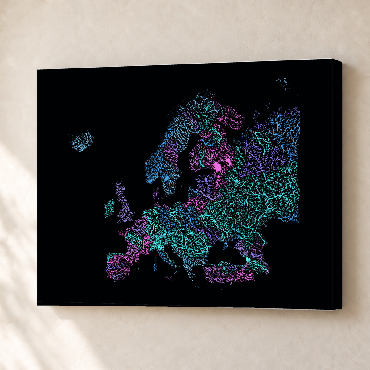 Beautiful Rivers — Europa — Neon hidrográfico, Canvas · 30 × 40 cm, Sem margem
