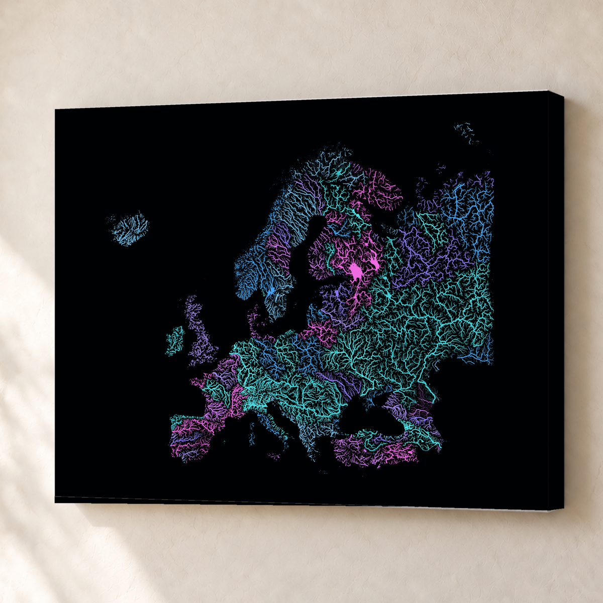 Beautiful Rivers — Europa — Neon hidrográfico, Canvas · 45 × 60 cm, Sem margem