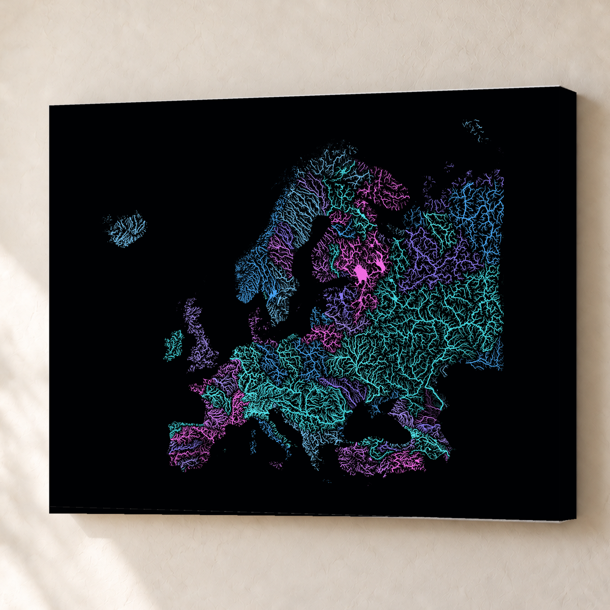 Beautiful Rivers — Europa — Neon hidrográfico, Canvas · 60 × 80 cm, Sem margem