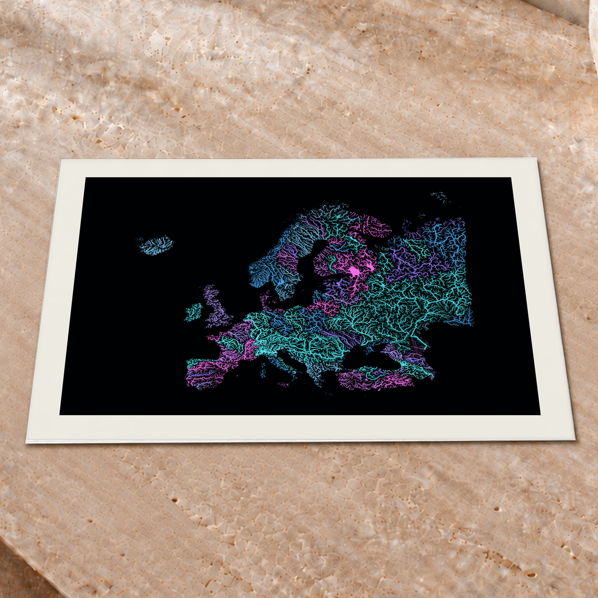 Beautiful Rivers — Europa — Neon hidrográfico, Impressão fine art · 30 × 40 cm, Margem branca