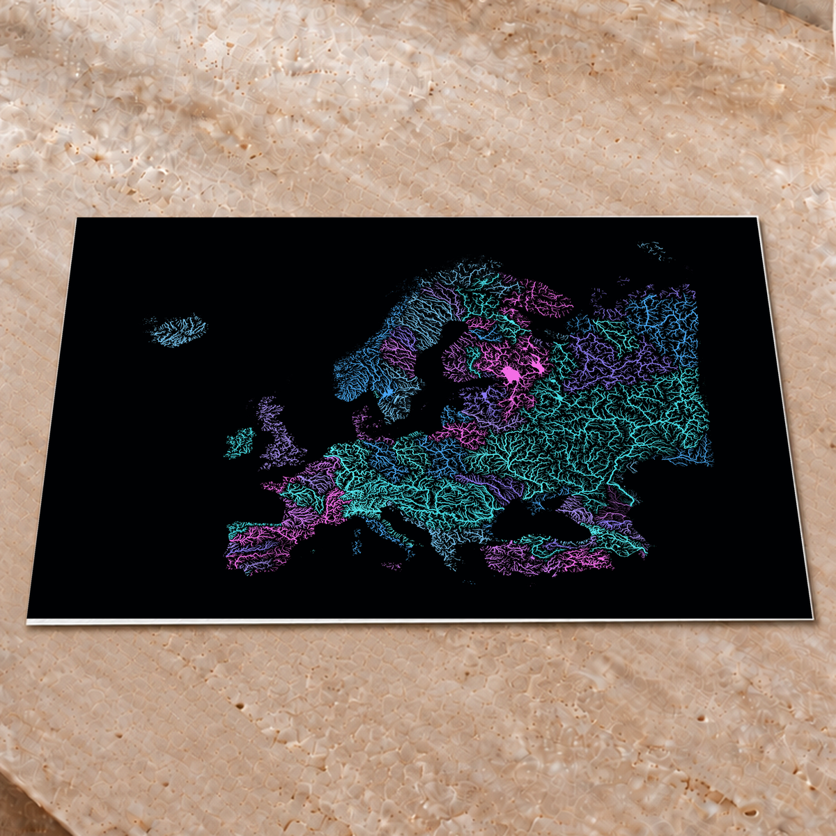 Beautiful Rivers — Europa — Neon hidrográfico, Impressão fine art · 45 × 60 cm, Sem margem
