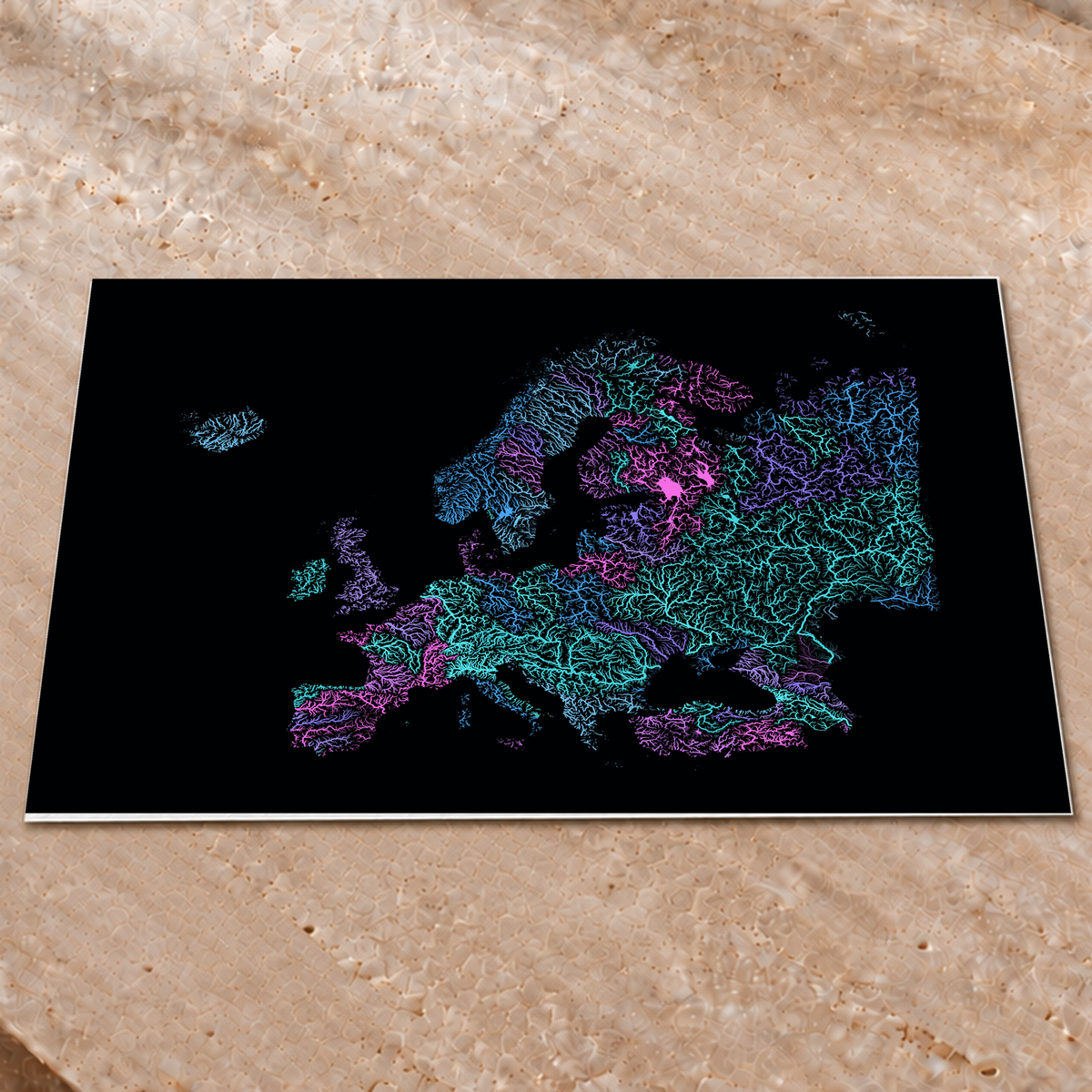 Beautiful Rivers — Europa — Neon hidrográfico, Impressão fine art · 60 × 80 cm, Sem margem