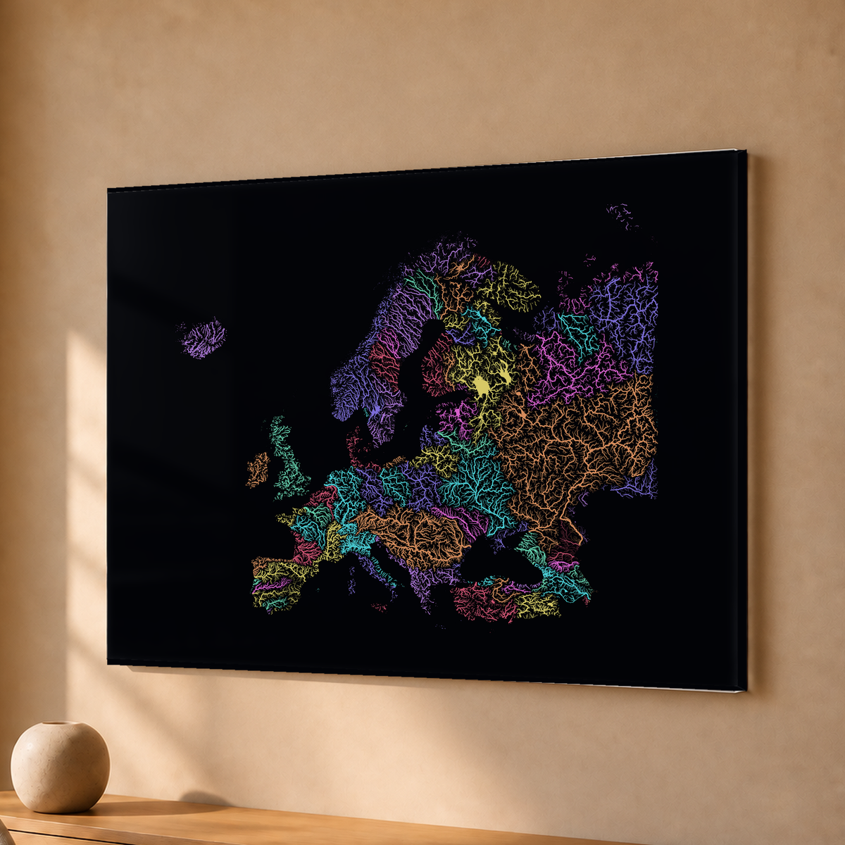 Beautiful Rivers — Europa — Neon por território, Acrílico · 30 × 40 cm, Sem margem