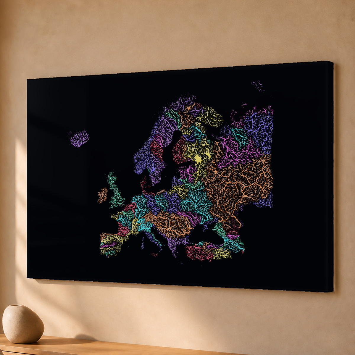 Beautiful Rivers — Europa — Neon por território, Acrílico · 40 × 60 cm, Sem margem
