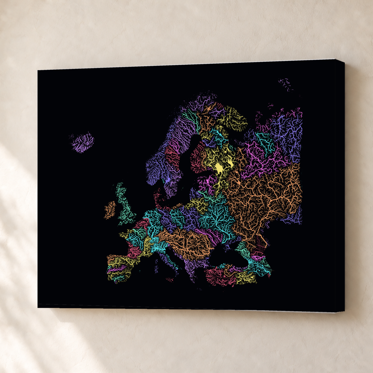 Beautiful Rivers — Europa — Neon por território, Canvas · 30 × 40 cm, Sem margem