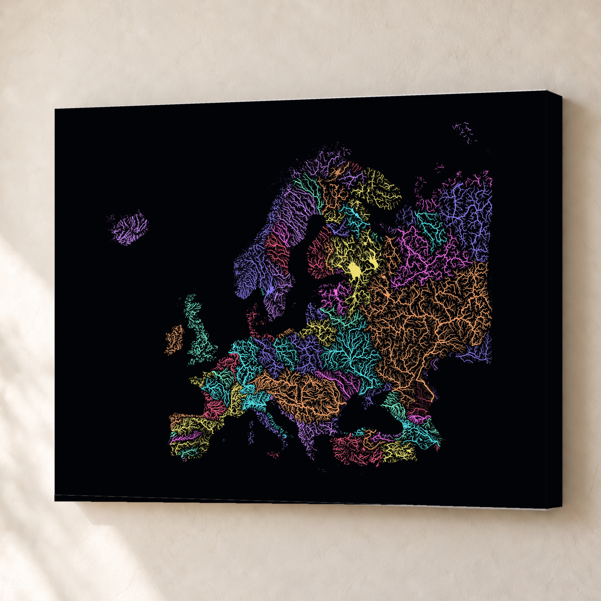 Beautiful Rivers — Europa — Neon por território, Canvas · 45 × 60 cm, Sem margem