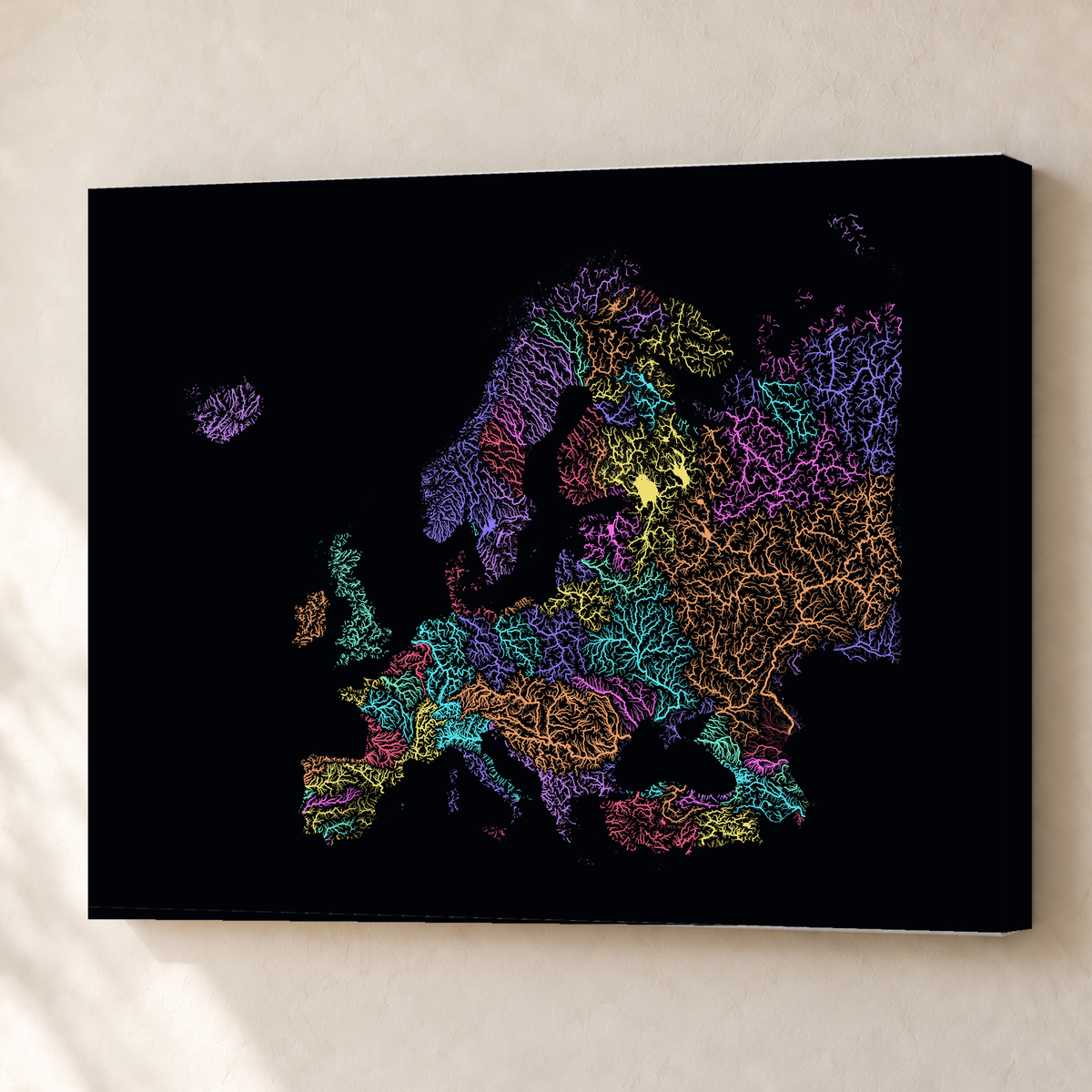 Beautiful Rivers — Europa — Neon por território, Canvas · 60 × 80 cm, Sem margem