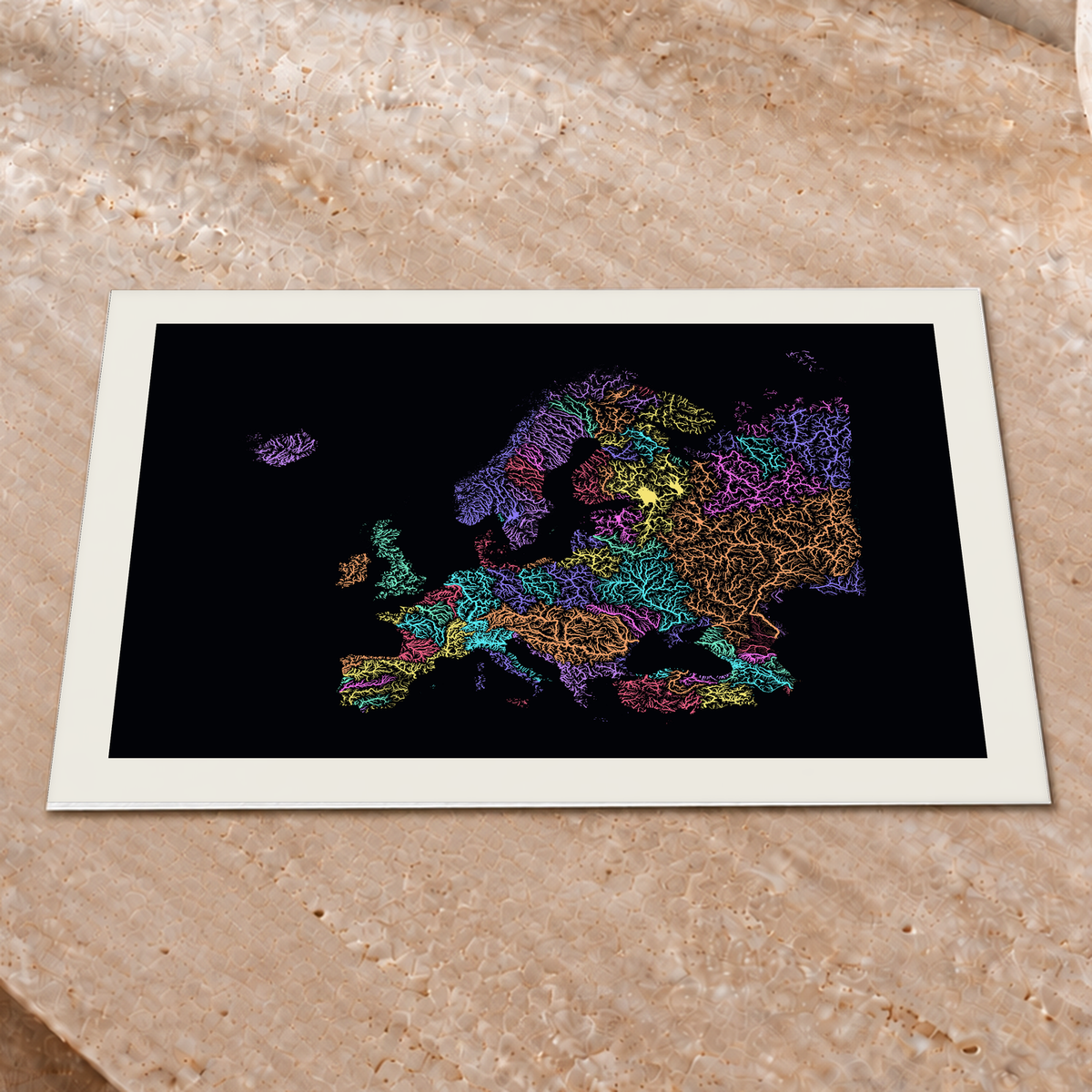 Beautiful Rivers — Europa — Neon por território, Impressão fine art · 30 × 40 cm, Margem branca