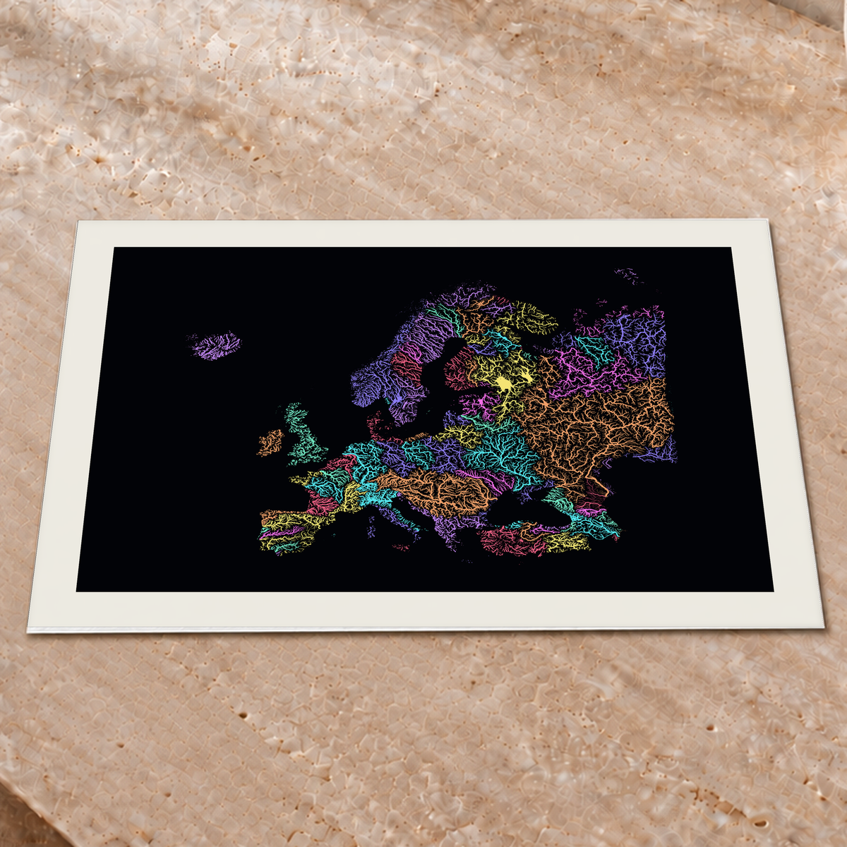 Beautiful Rivers — Europa — Neon por território, Impressão fine art · 45 × 60 cm, Margem branca