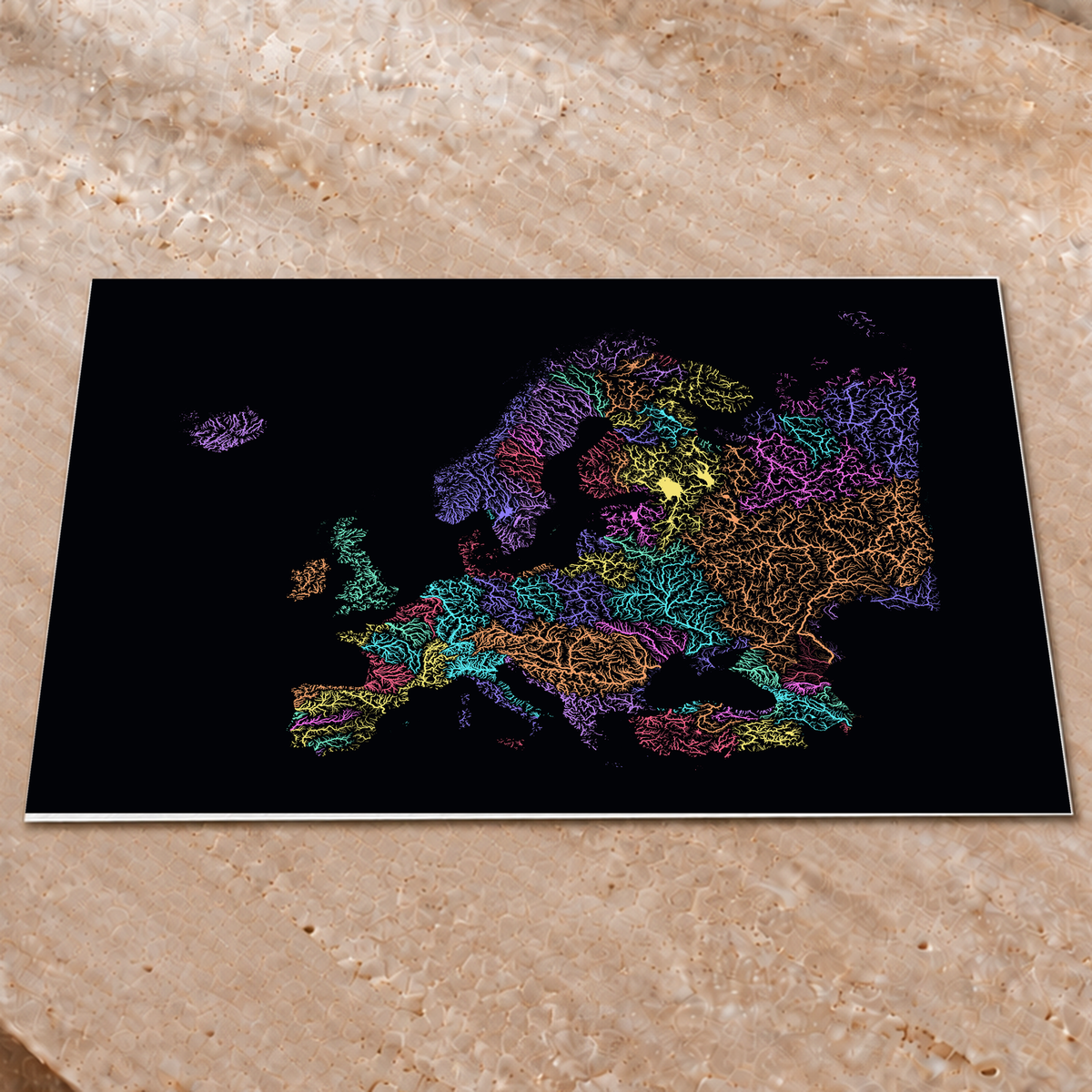Beautiful Rivers — Europa — Neon por território, Impressão fine art · 60 × 80 cm, Sem margem