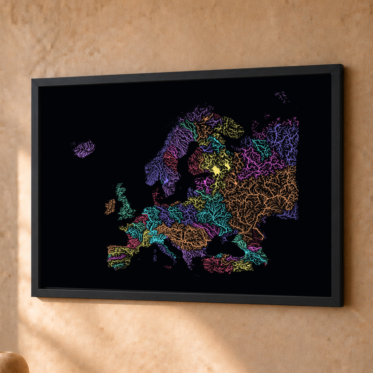 Beautiful Rivers — Europa — Neon por território, Fine art emoldurado · 30 × 40 cm, Preto · Sem margem