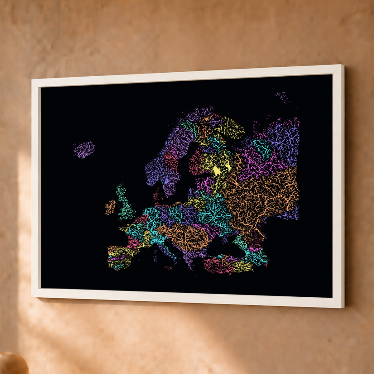 Beautiful Rivers — Europa — Neon por território, Fine art emoldurado · 30 × 40 cm, Branco · Sem margem
