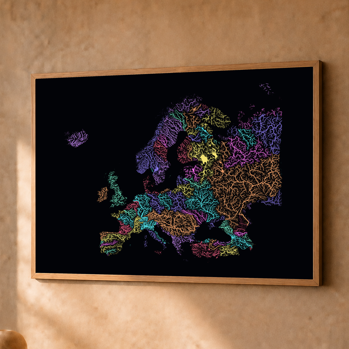 Beautiful Rivers — Europa — Neon por território, Fine art emoldurado · 45 × 60 cm, Natural · Sem margem