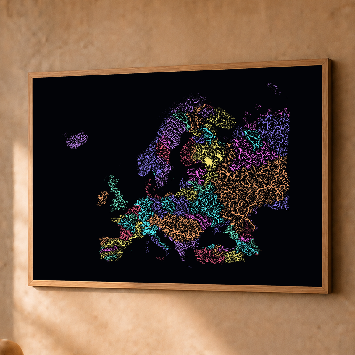 Beautiful Rivers — Europa — Neon por território, Fine art emoldurado · 60 × 80 cm, Natural · Sem margem