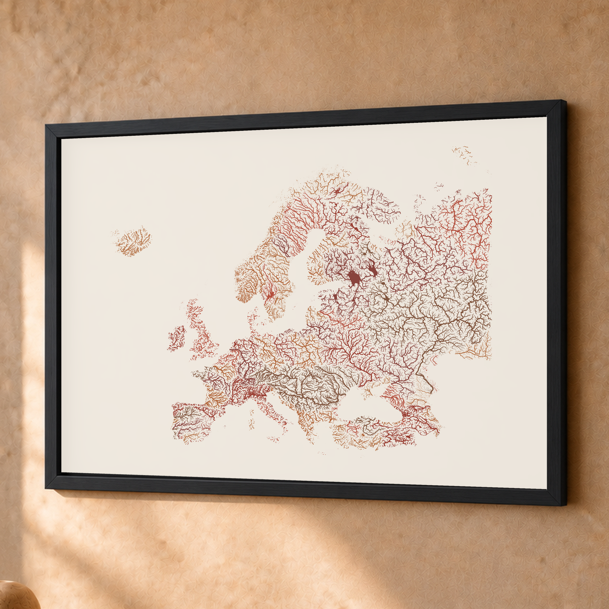 Beautiful Rivers — Europa — Terracota e areia, Fine art emoldurado · 45 × 60 cm, Preto · Sem margem