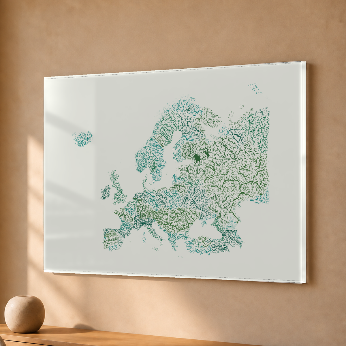 Beautiful Rivers — Europa — Verde jade e porcelana, Acrílico · 30 × 40 cm, Sem margem