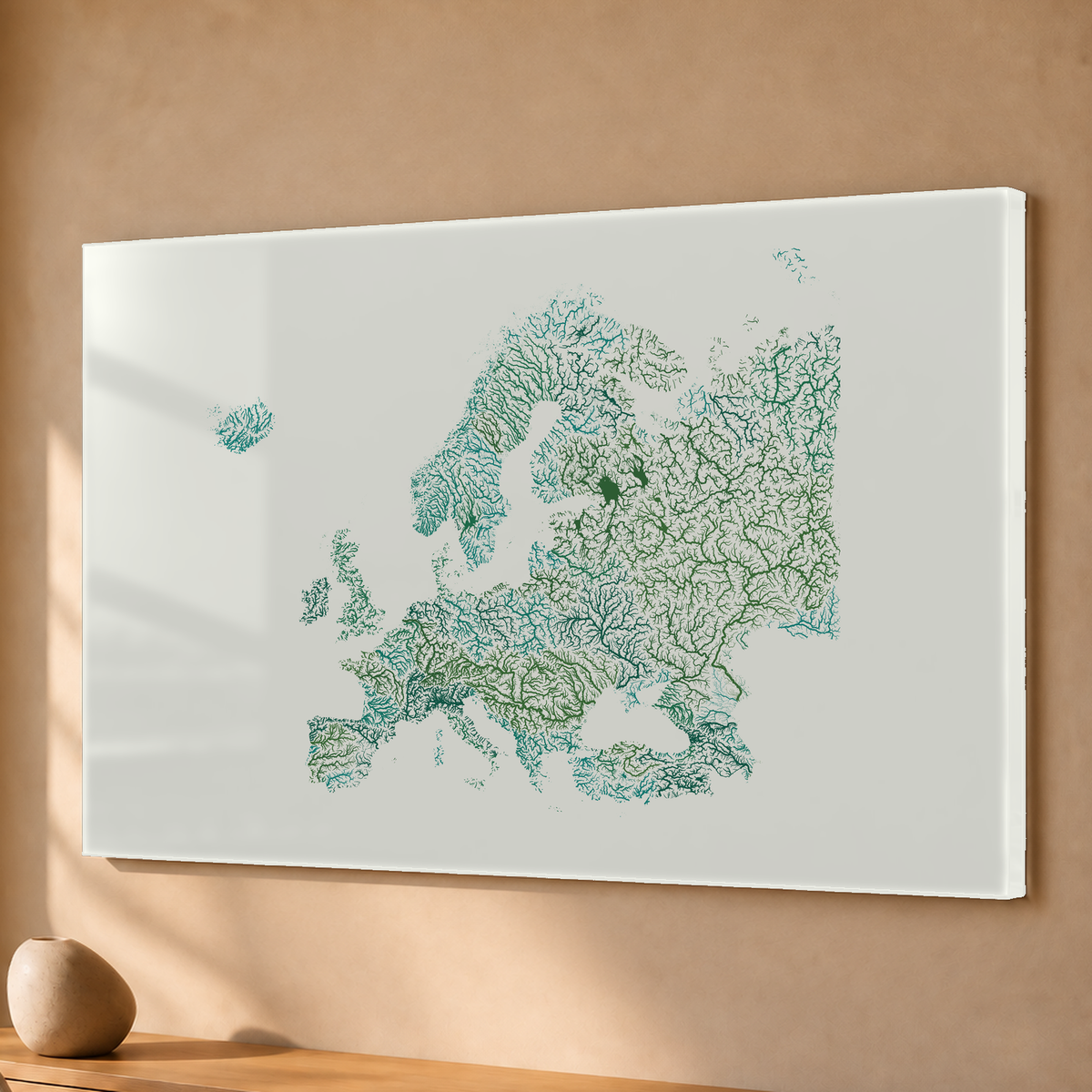 Beautiful Rivers — Europa — Verde jade e porcelana, Acrílico · 40 × 60 cm, Sem margem