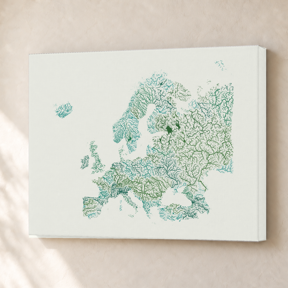 Beautiful Rivers — Europa — Verde jade e porcelana, Canvas · 30 × 40 cm, Sem margem
