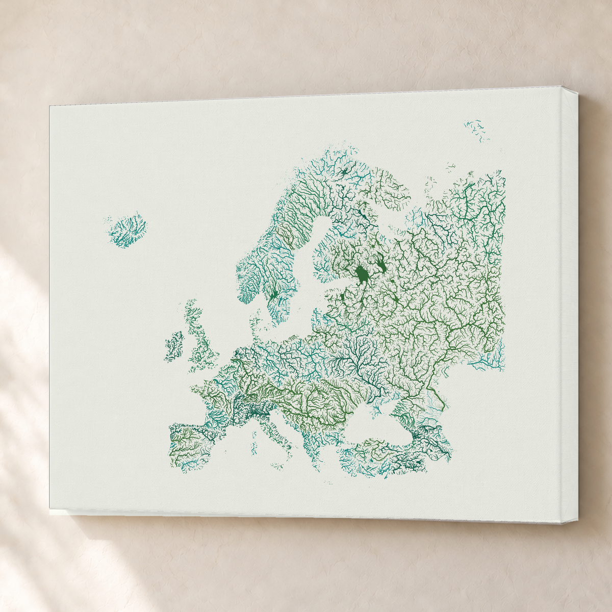 Beautiful Rivers — Europa — Verde jade e porcelana, Canvas · 60 × 80 cm, Sem margem