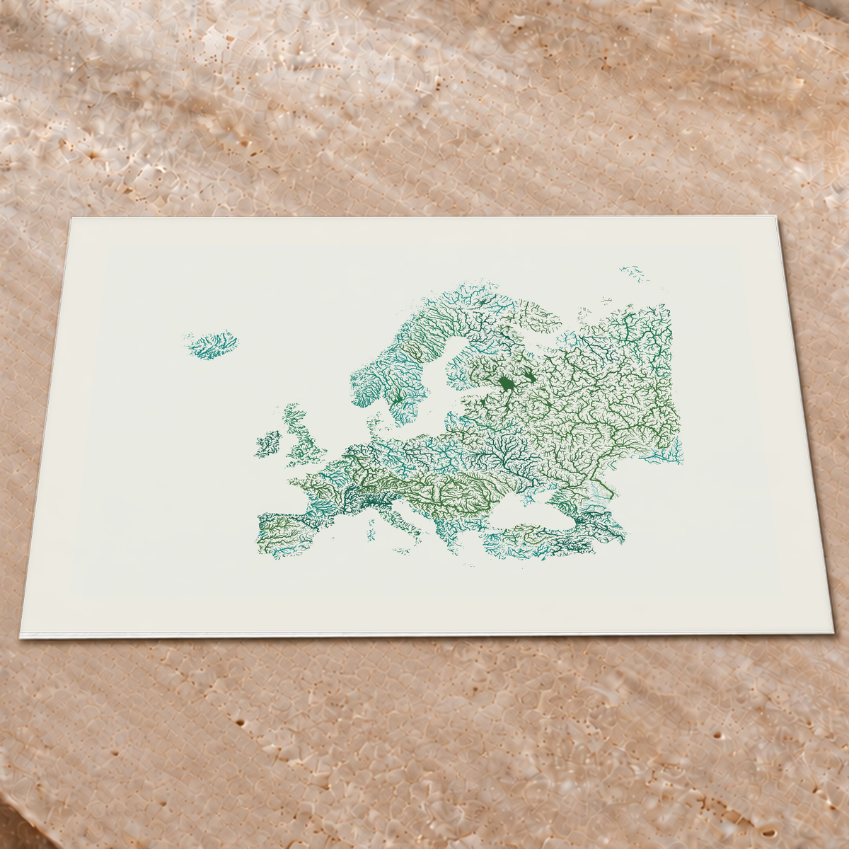 Beautiful Rivers — Europa — Verde jade e porcelana, Impressão fine art · 60 × 80 cm, Margem branca