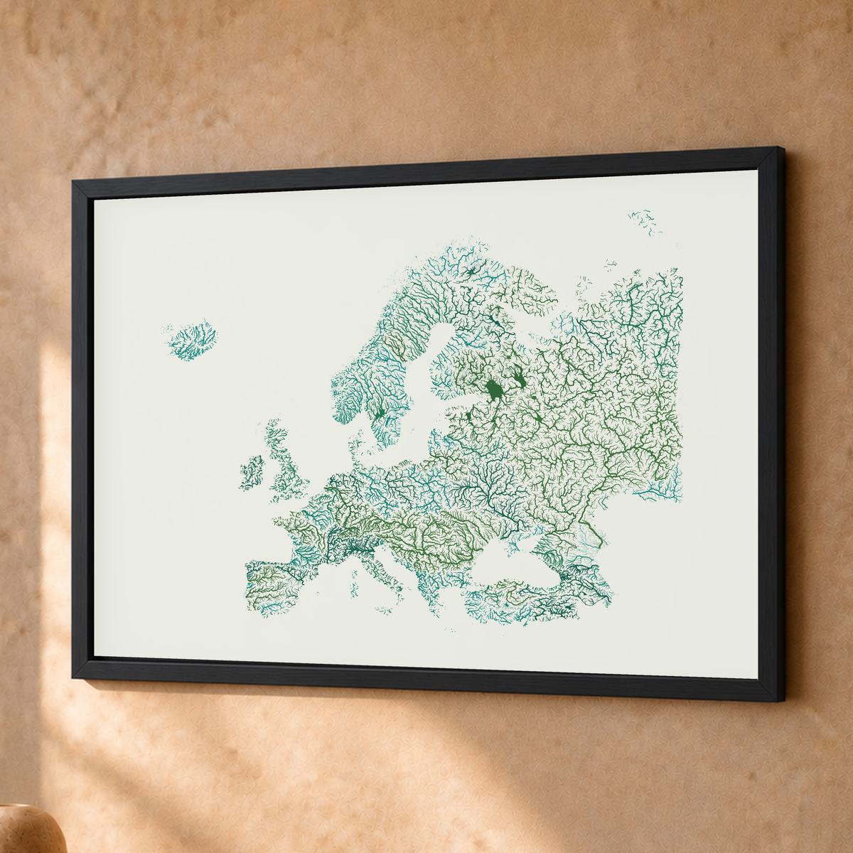 Beautiful Rivers — Europa — Verde jade e porcelana, Fine art emoldurado · 30 × 40 cm, Preto · Sem margem