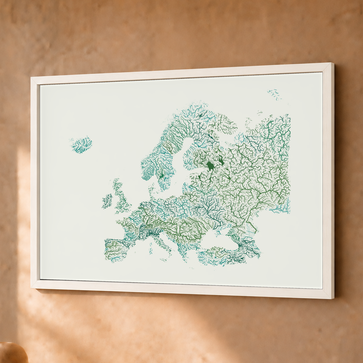 Beautiful Rivers — Europa — Verde jade e porcelana, Fine art emoldurado · 30 × 40 cm, Branco · Sem margem