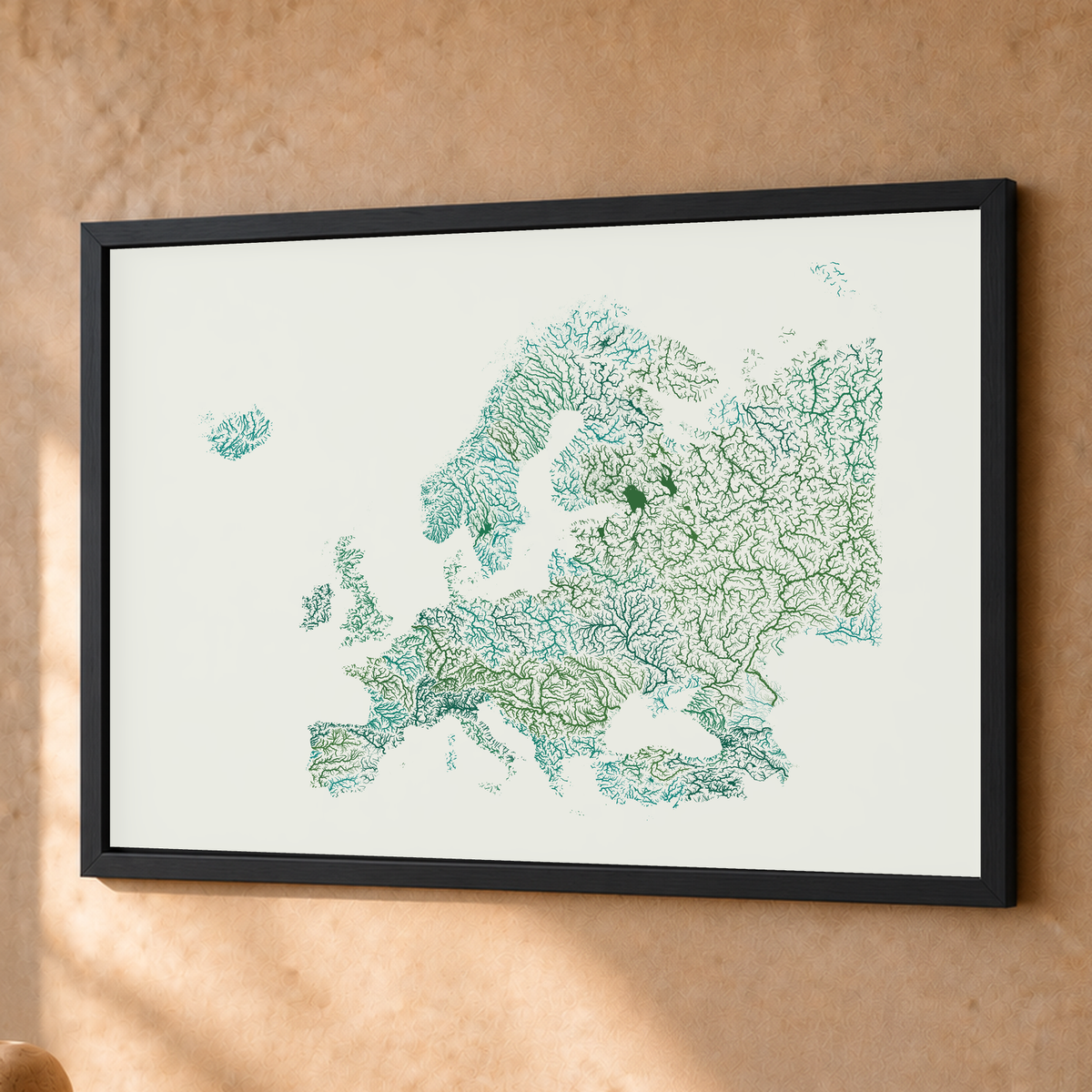 Beautiful Rivers — Europa — Verde jade e porcelana, Fine art emoldurado · 45 × 60 cm, Preto · Sem margem