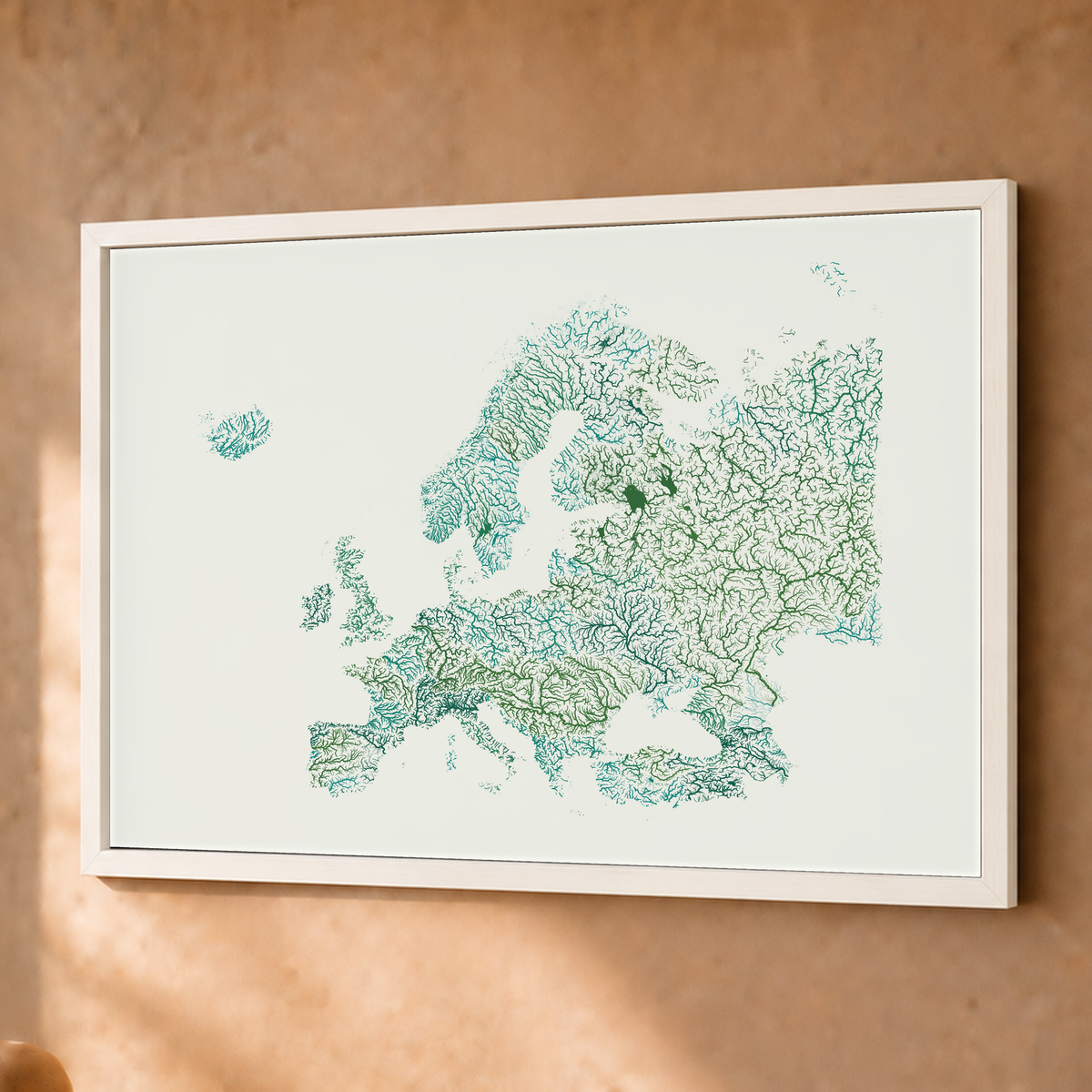 Beautiful Rivers — Europa — Verde jade e porcelana, Fine art emoldurado · 45 × 60 cm, Branco · Sem margem