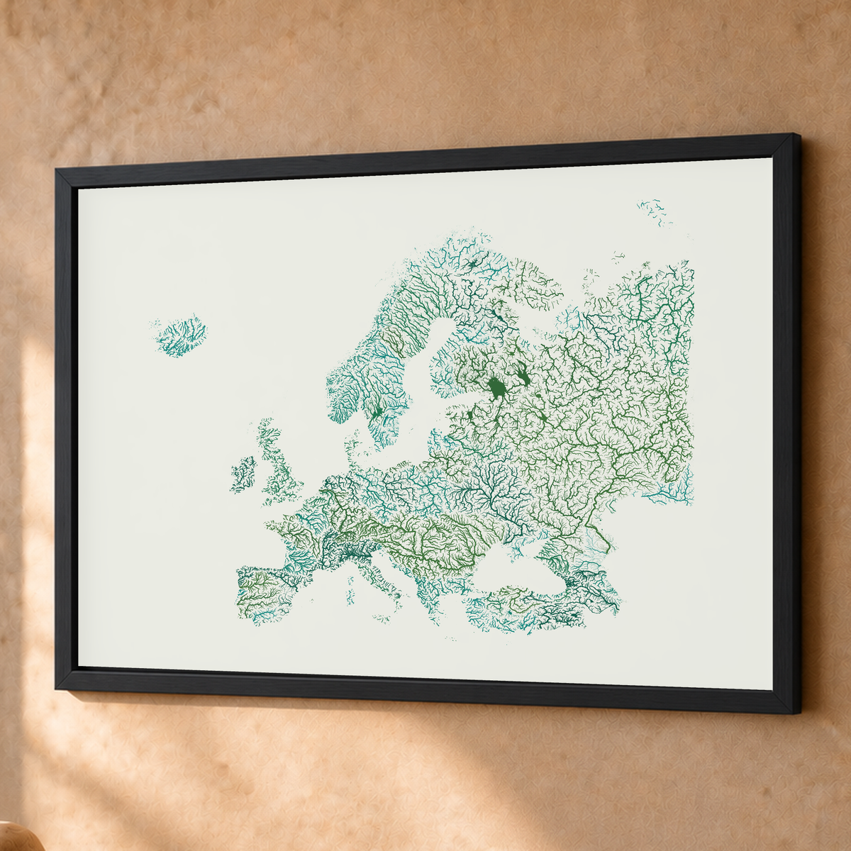 Beautiful Rivers — Europa — Verde jade e porcelana, Fine art emoldurado · 60 × 80 cm, Preto · Sem margem