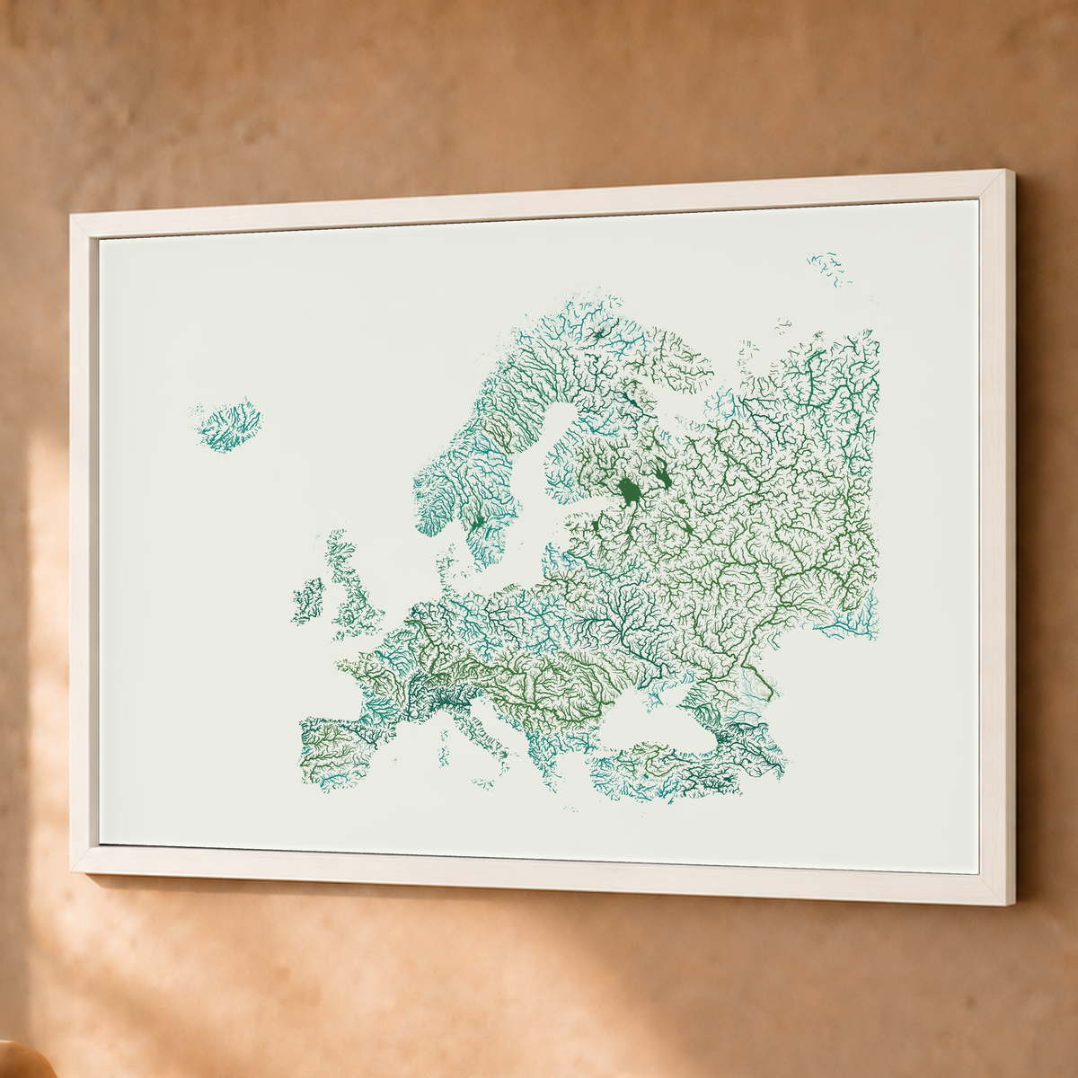 Beautiful Rivers — Europa — Verde jade e porcelana, Fine art emoldurado · 60 × 80 cm, Branco · Sem margem