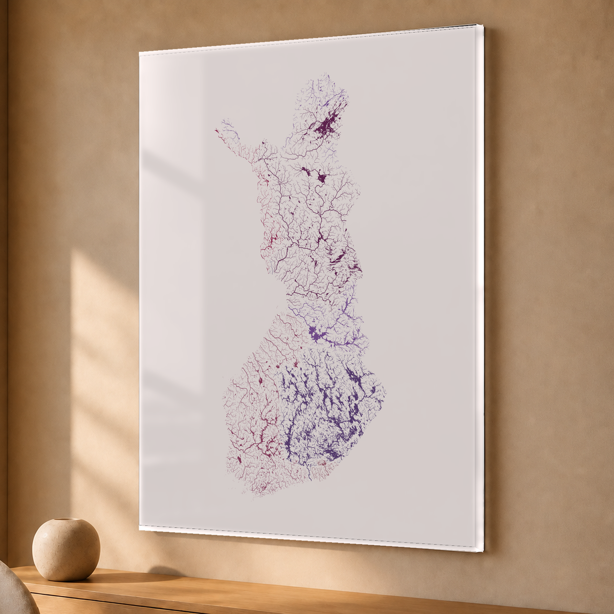 Beautiful Rivers — Finlândia — Ameixa e rosé, Acrílico · 30 × 40 cm, Sem margem