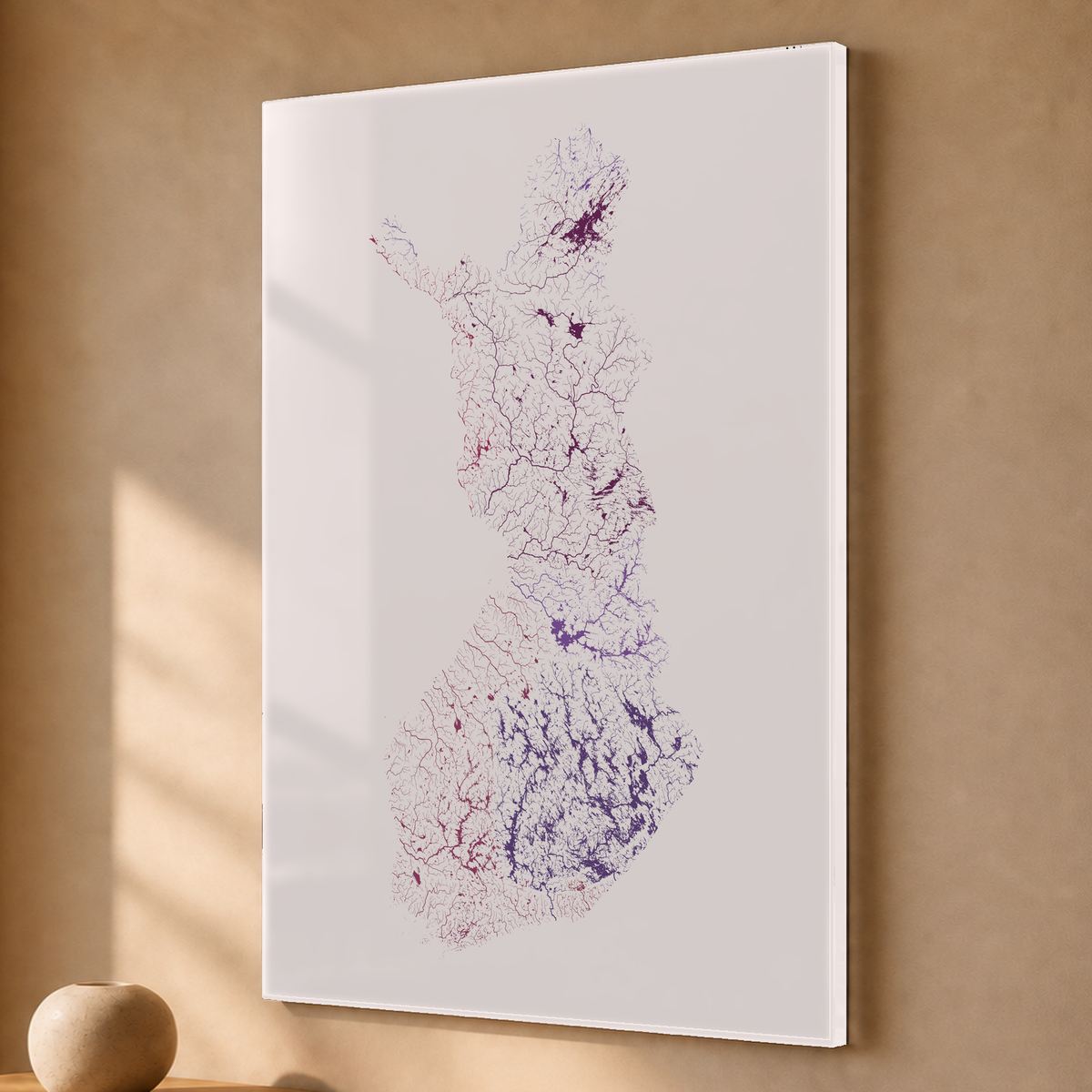 Beautiful Rivers — Finlândia — Ameixa e rosé, Acrílico · 40 × 60 cm, Sem margem