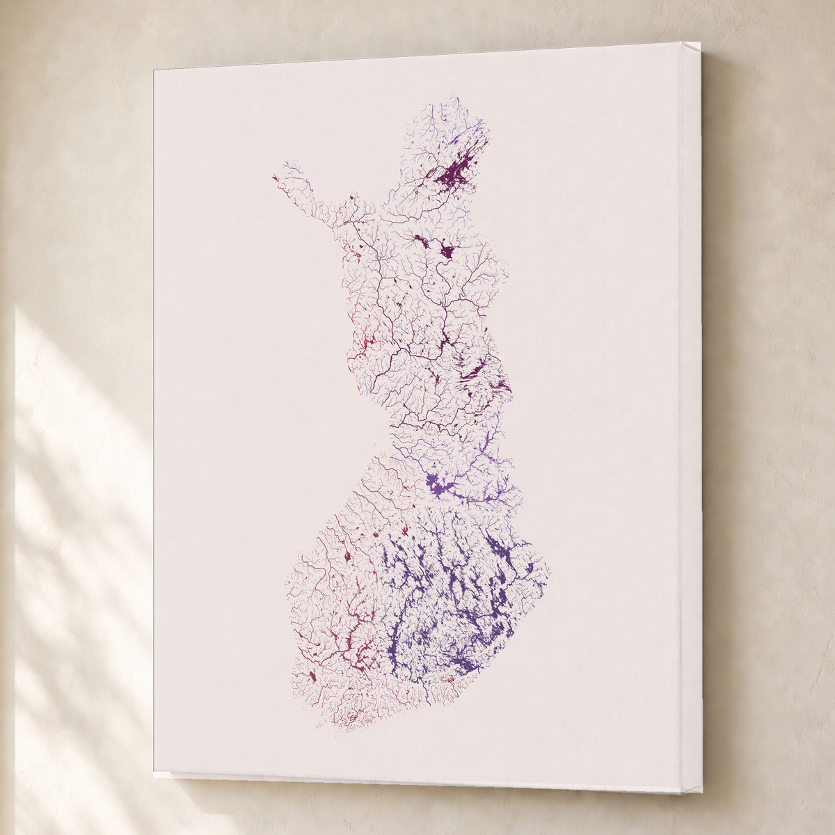 Beautiful Rivers — Finlândia — Ameixa e rosé, Canvas · 45 × 60 cm, Sem margem