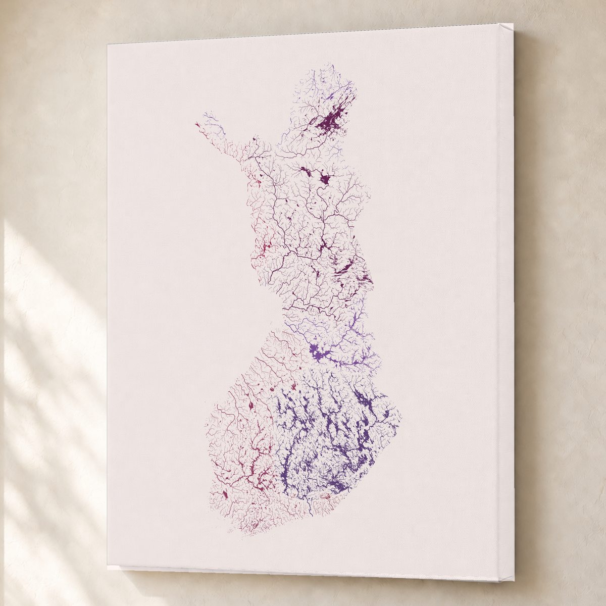 Beautiful Rivers — Finlândia — Ameixa e rosé, Canvas · 60 × 80 cm, Sem margem