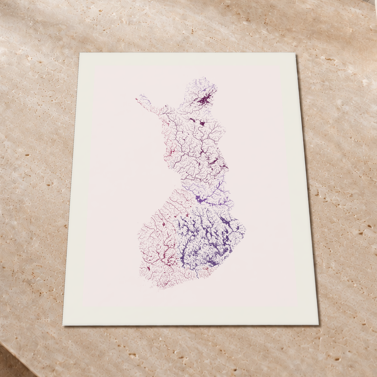 Beautiful Rivers — Finlândia — Ameixa e rosé, Impressão fine art · 60 × 80 cm, Margem branca