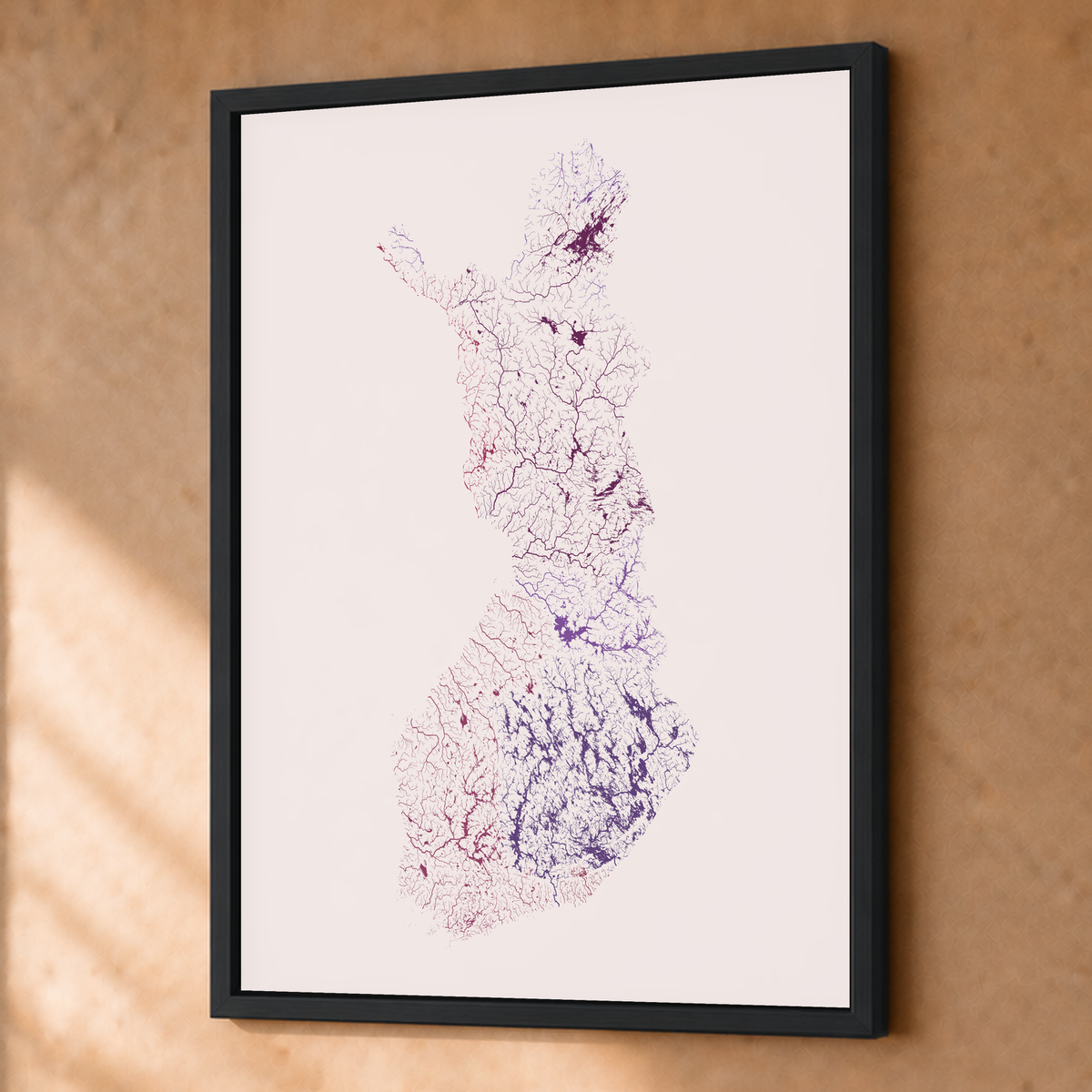 Beautiful Rivers — Finlândia — Ameixa e rosé, Fine art emoldurado · 45 × 60 cm, Preto · Sem margem