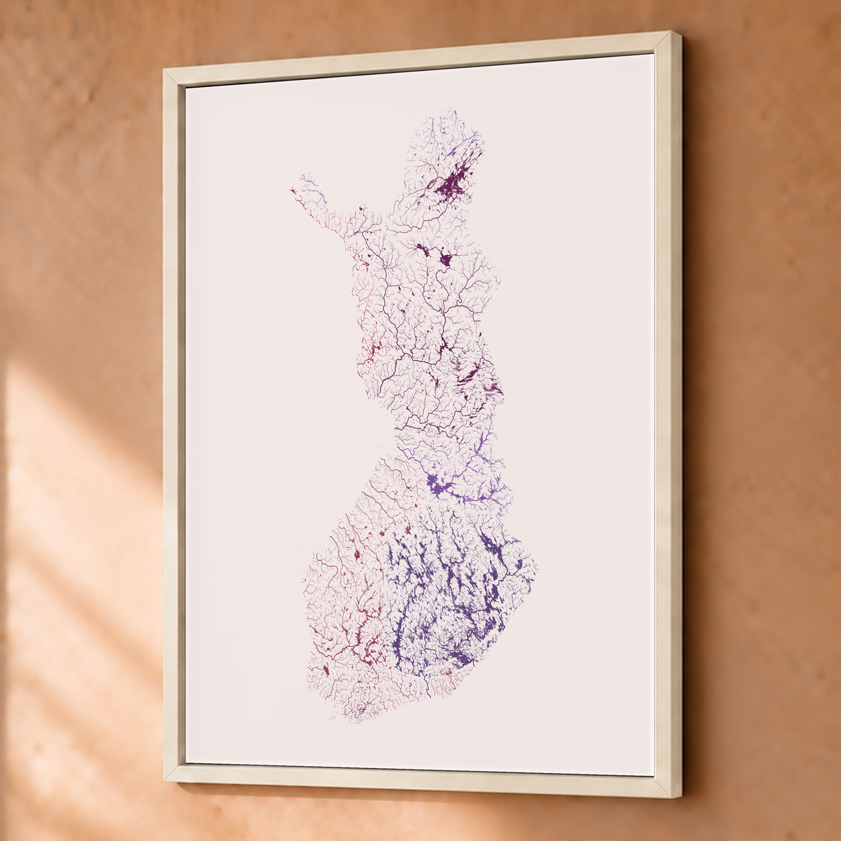Beautiful Rivers — Finlândia — Ameixa e rosé, Fine art emoldurado · 45 × 60 cm, Branco · Sem margem