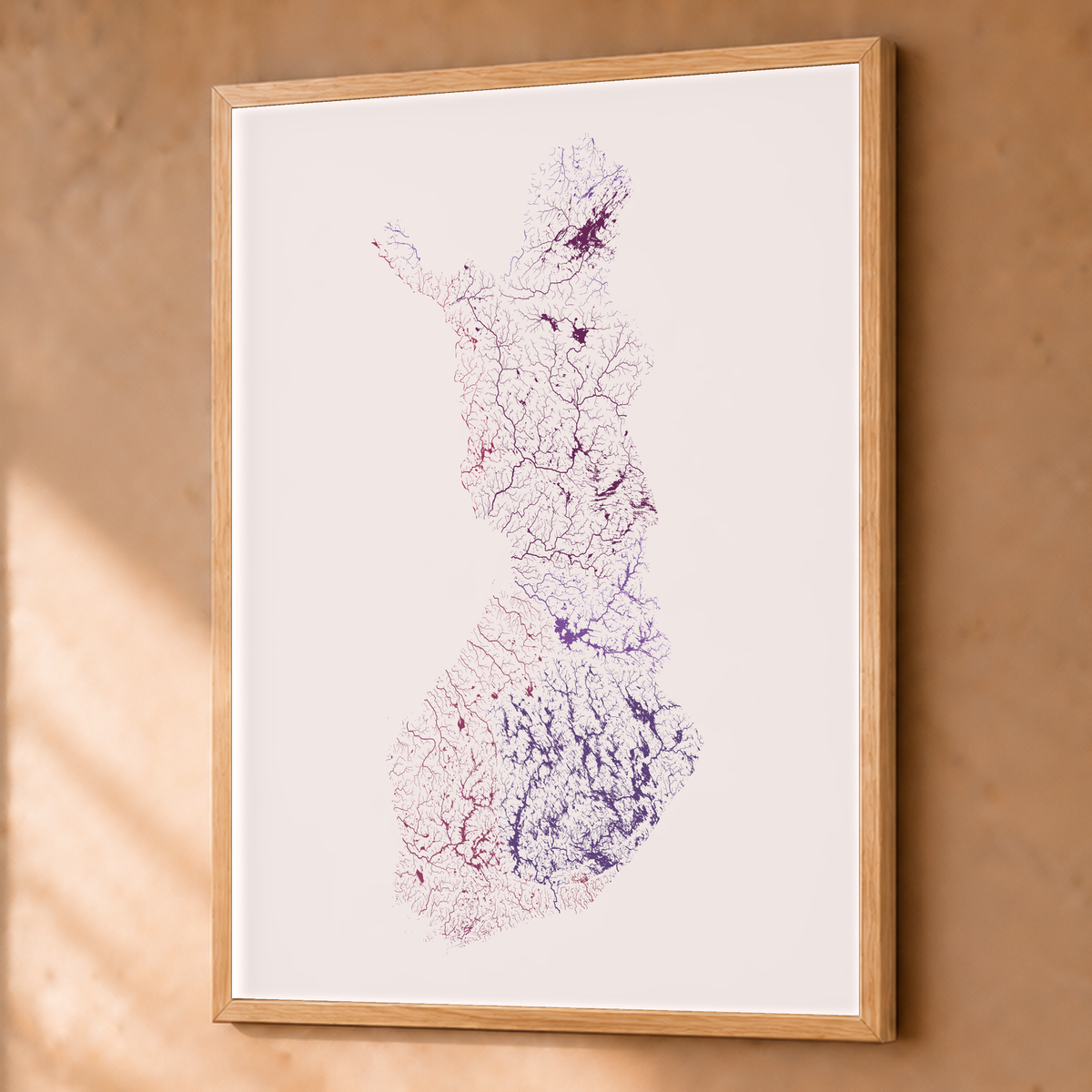 Beautiful Rivers — Finlândia — Ameixa e rosé, Fine art emoldurado · 60 × 80 cm, Natural · Sem margem