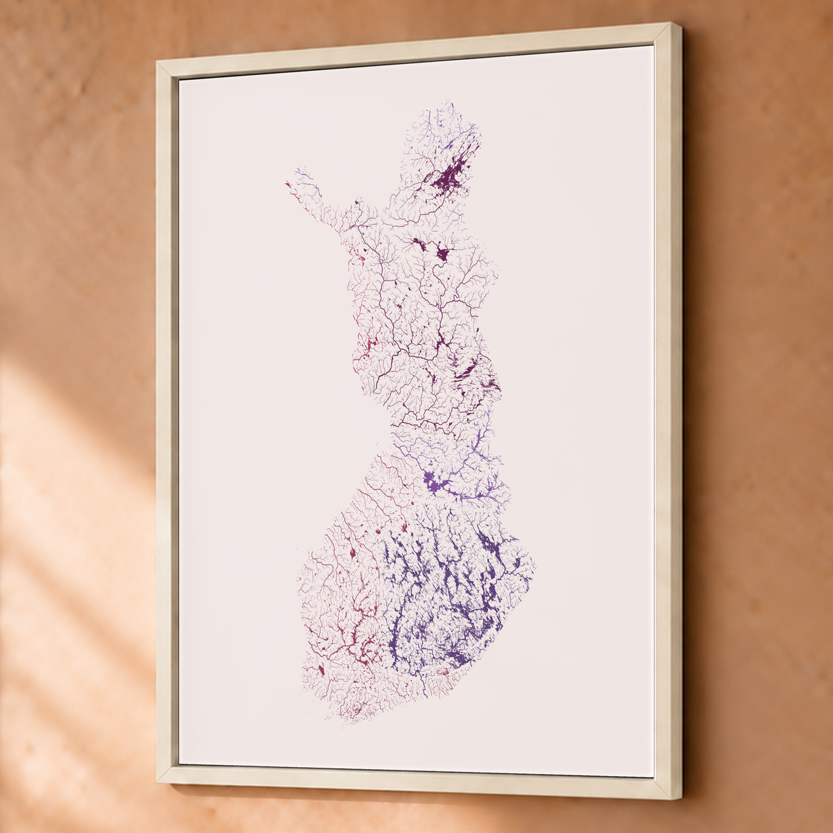 Beautiful Rivers — Finlândia — Ameixa e rosé, Fine art emoldurado · 60 × 80 cm, Branco · Sem margem
