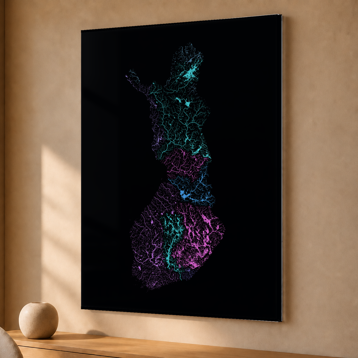 Beautiful Rivers — Finlândia — Neon hidrográfico, Acrílico · 30 × 40 cm, Sem margem