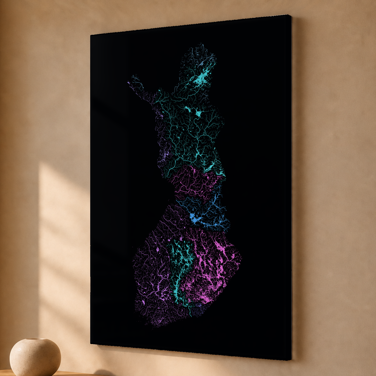 Beautiful Rivers — Finlândia — Neon hidrográfico, Acrílico · 40 × 60 cm, Sem margem