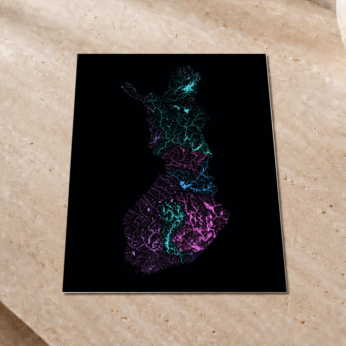 Beautiful Rivers — Finlândia — Neon hidrográfico, Impressão fine art · 30 × 40 cm, Sem margem