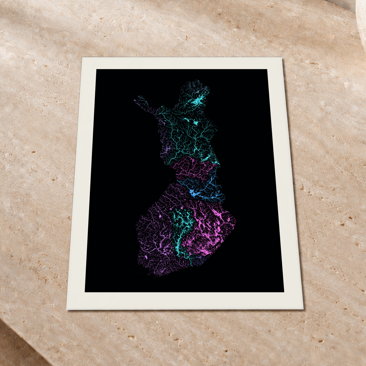 Beautiful Rivers — Finlândia — Neon hidrográfico, Impressão fine art · 30 × 40 cm, Margem branca