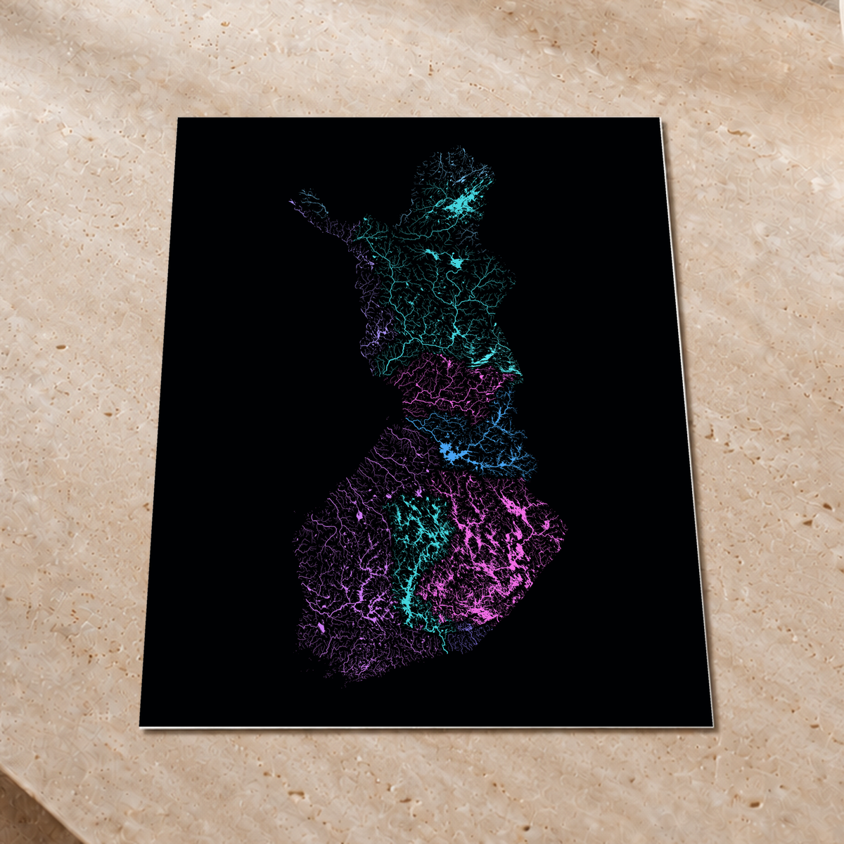 Beautiful Rivers — Finlândia — Neon hidrográfico, Impressão fine art · 60 × 80 cm, Sem margem