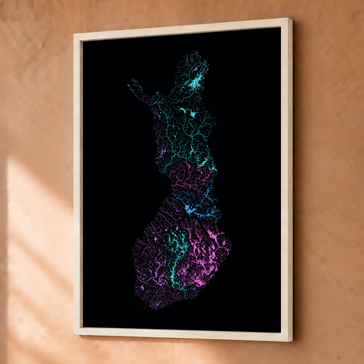 Beautiful Rivers — Finlândia — Neon hidrográfico, Fine art emoldurado · 30 × 40 cm, Branco · Sem margem