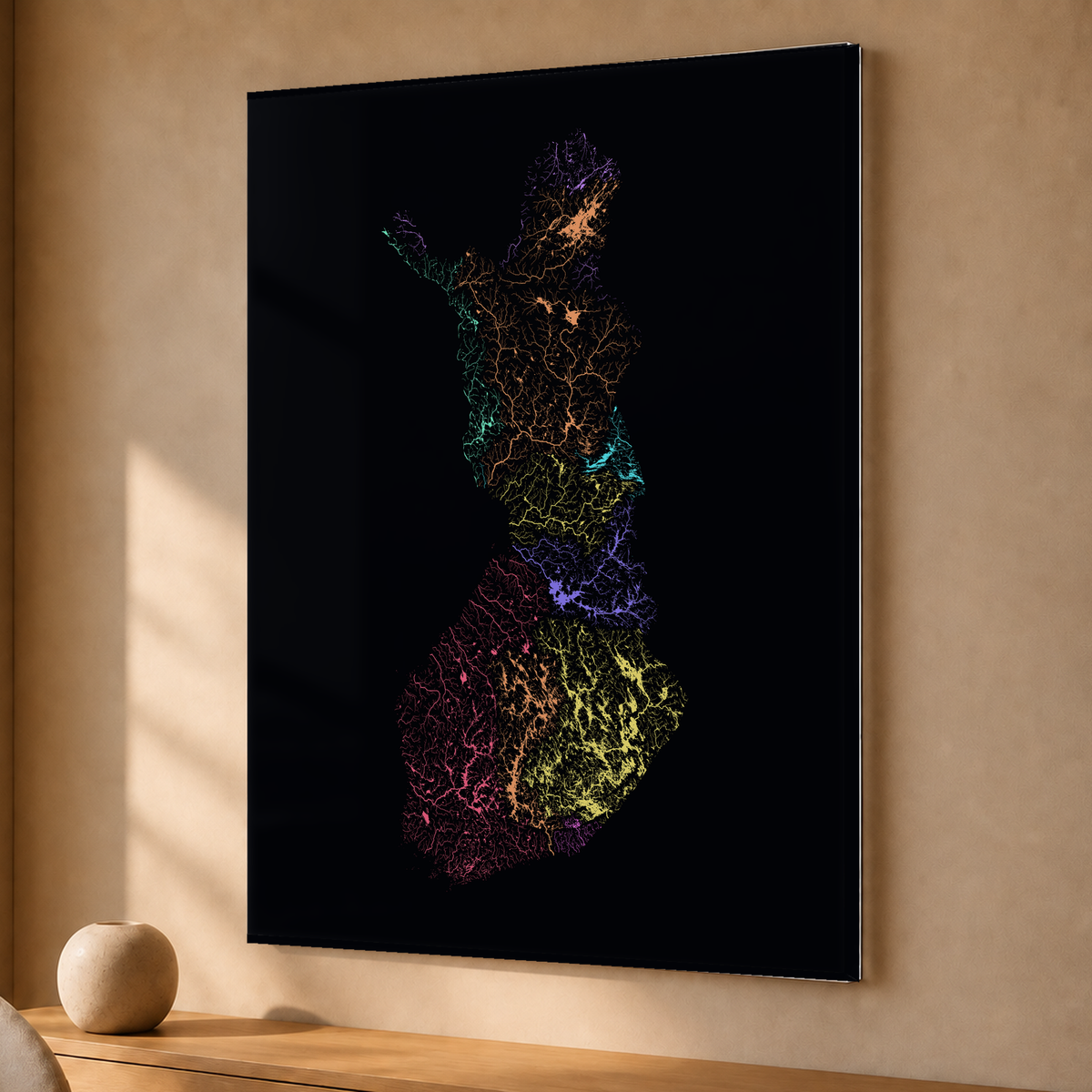 Beautiful Rivers — Finlândia — Neon por território, Acrílico · 30 × 40 cm, Sem margem